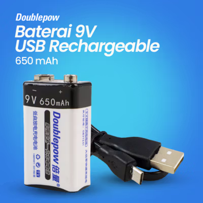 Doublepow Baterai Rechargeable 9V Li-Ion 650mAh 1 PCS - DP-9V6 - Black/Blue
