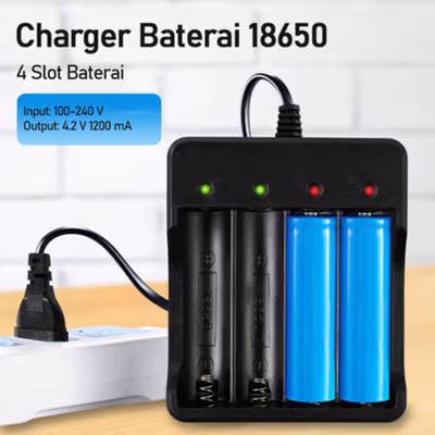 Hong Dong Charger Baterai 4 Slot 18650 Li-Ion LED Light 4.2V 1200mA - MS-404A - Black