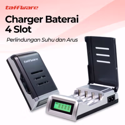 Taffware Charger Baterai 4 Slot AA AAA Ni-CD Ni-MH with LCD Display - C905W - Black