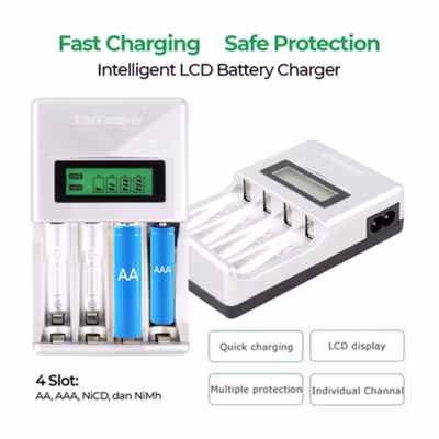 Taffware Charger Baterai 4 Slot AA AAA Ni-MH NiCD LCD Display - C903W - Silver