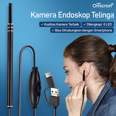 TaffOmicron Kamera Endoskop Pembersih Telinga Endoscope USB 3 in 1 - i96 - Black