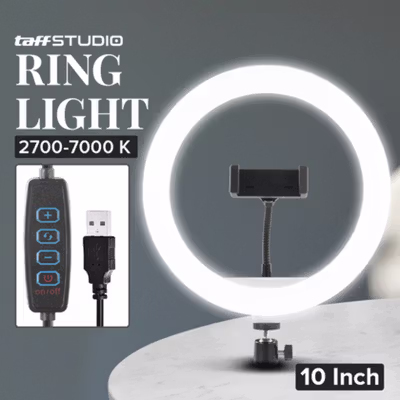 TaffSTUDIO Lampu Ring Light LED 3in1 Color Phone Holder 25.4cm 10W - QX-260 - Black