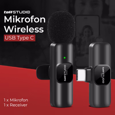 TaffSTUDIO Mikrofon Wireless Lavalier Portable Microphone USB Type C - ODR08 - Black
