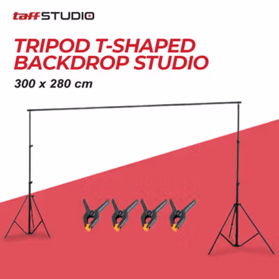 TaffSTUDIO Tripod T-Shaped Bracket Backdrop Studio 300x280cm - DD-112 - Black