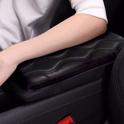 LOEN Armrest Sandaran Tangan Mobil Cushion Cover Pad Kulit PU - C3988 - Black