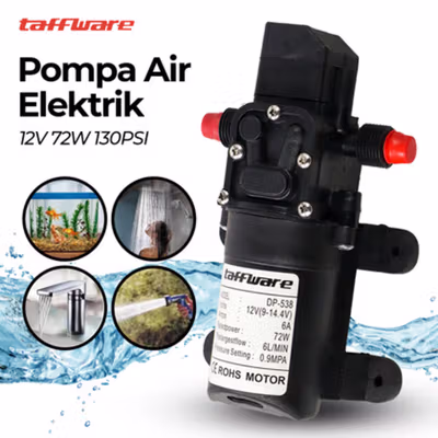 Taffware Pompa Air Elektrik Diaphragm Pump 12V 72W 130 PSI - DP-538 - Black