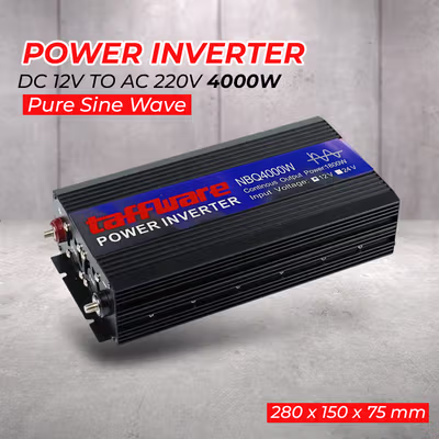 Taffware Power Inverter Mobil Pure Sine Wave DC 12V to AC 220V 4000W - NBQ4000W - Black