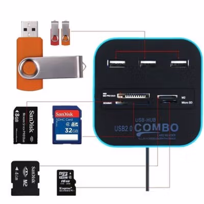Card Reader 7in1 USB 2.0 USB Hub MicroSD MS M2 MMC - CK07 - Black