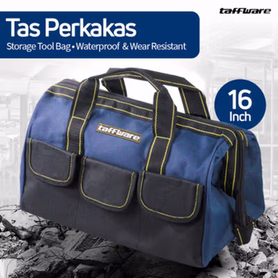Taffware Tas Perkakas Storage Tool Bag Waterproof Wear Resistant 16 Inch - A03403 - Blue