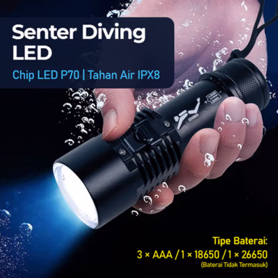 TaffLED Senter Selam Diving P70 Waterproof 30M IPX8 2500 Lumens - G299 - Black