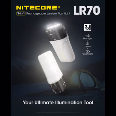NITECORE Senter Camping LED Power Bank Waterproof IP67 3000 Lumens - LR70 - Black White