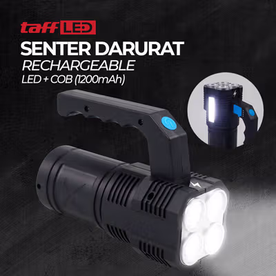 TaffLED Senter LED P1000 Rechargeable Waterproof IP44 800 Lumens - SL16 - Black