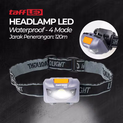 TaffLED Senter Kepala Headlamp LED Flashlight White and Red Waterproof - W30 - Gray