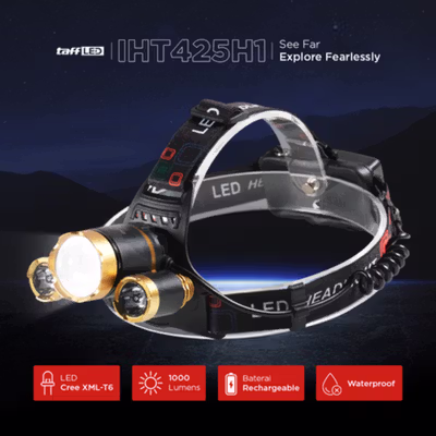 TaffLED Senter Kepala Headlamp LED Waterproof 10000 Lumens - IHT425H1 - Golden