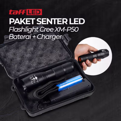 TaffLED Senter LED Flashlight Cree XM-P50 with Baterai and Charger - E17 - Black