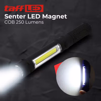 TaffLED Senter LED COB Flashlight Magnetic 250 Lumens - BC12 - Black