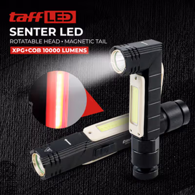 TaffLED Senter LED XPG COB Rotatable Head Magnetic Tail 10000 Lumens - 3189A - Black