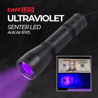 TaffLED Senter UV Ultraviolet Mini Flashlight Waterproof Zoomable Head - CT1 - Black