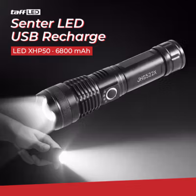 TaffLED Senter LED XHP50 USB Rechargeable Waterproof IPX4 - JHS522X - Black
