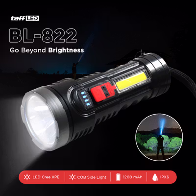 TaffLED Senter LED Cree XPE Waterproof Rechargeable IPX6 7800 Lumens - BL-822 - Black
