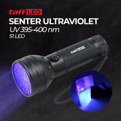 TaffLED Senter UV Ultraviolet Flashlight Waterproof 400nm 51 LED - UV-51 - Black