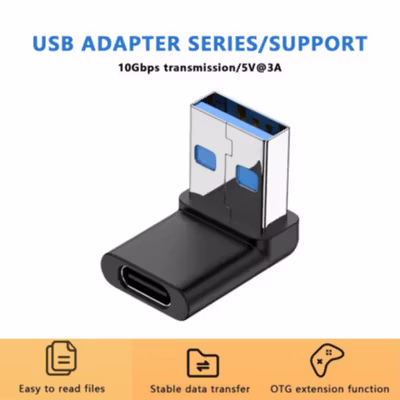 RONDAFUL OTG USB Type C Female to USB A 3.2 Male Elbow High Speed - RF3 - Black