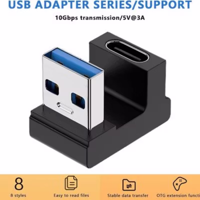 RONDAFUL OTG USB 3.0 to Type C Female High Speed Adapter U Shape - RF31 - Black