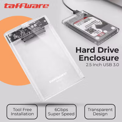 Taffware Hard Drive SSD Enclosure 2.5 Inch USB 3.0 to USB Micro B 3.0 - WX537 - Transparent