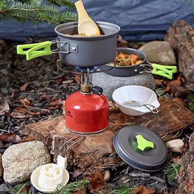 AstaGear Alat Masak Outdoor Camping Nesting Cooking Aluminium 7 in 1 - DS-308 - Black
