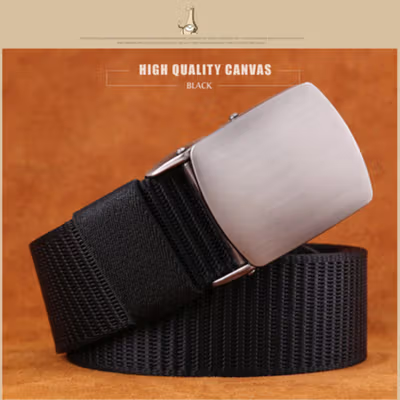 Rhodey Gesper Tali Ikat Pinggang Pria Canvas Stylish Buckle Belt 120cm - MU071 - Black