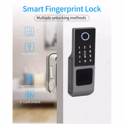 TaffHOME Smart Door Lock Fingerprint Password Card Waterproof IP66 Double Sided - G23 - Silver