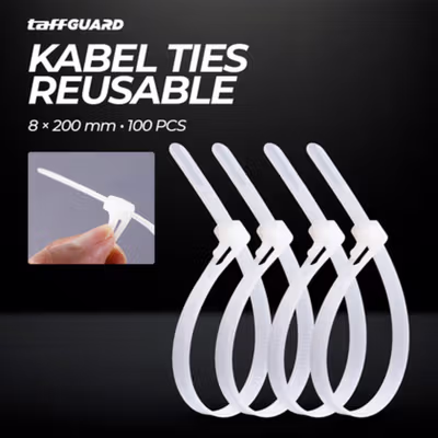 TaffGUARD Kabel Ties Cable Organizer Reusable 8x200mm 100 PCS - NL8 - White
