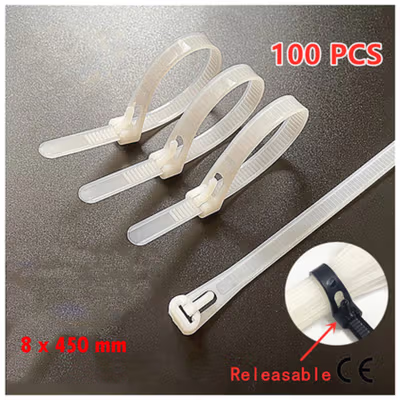 TaffGUARD Kabel Ties Cable Organizer Reusable 8x450mm 100 PCS - NL8 - White