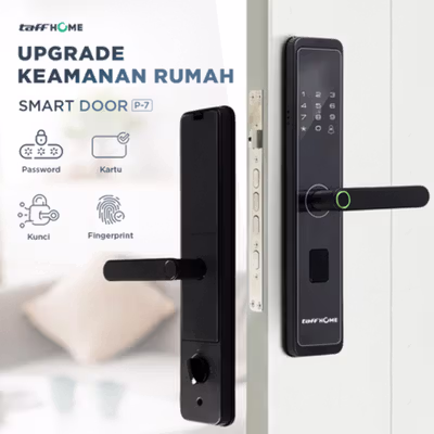 TaffHOME Smart Door Lock Fingerprint Password Card Alarm - P-7 - Black