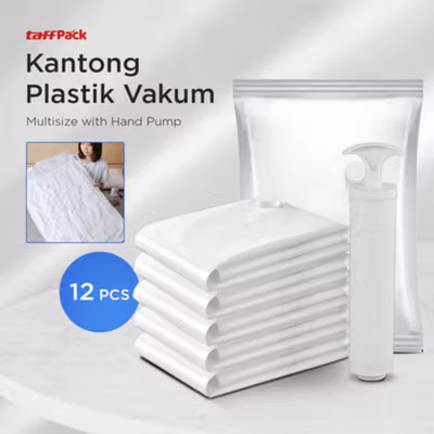 TaffPACK Kantong Plastik Vakum Pakaian Multisize 12 PCS Hand Pump - WH021 - White