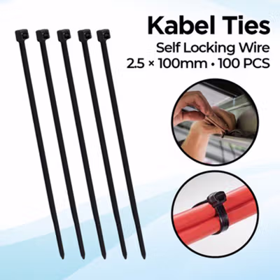 Taffware Kabel Ties Self Locking Wire Organizer 2.5x100mm 100 PCS - V94 - Black