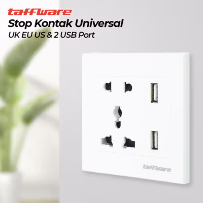 Taffware Stop Kontak Dinding Universal UK EU US dan 2 USB Port - ATH1 - White