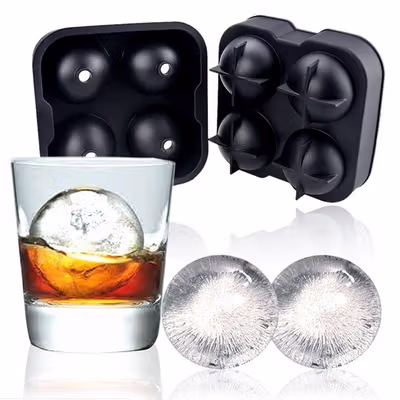 TEENRA Cetakan Es Batu Silikon Bulat 4 Grid Ice Cube Mold - TW-159 - Black