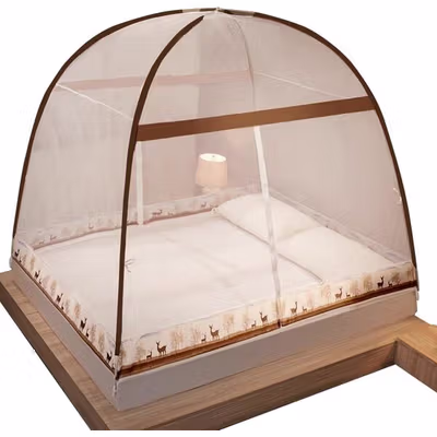 TaffHOME Kelambu Tempat Tidur Jaring Anti Nyamuk Lipat 120x200cm - A76 - White/Gold