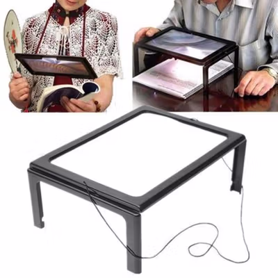 NEWACALOX Kaca Pembesar Bentuk Meja untuk Baca Magnifier with 4 LED 3X - HL-A4 - Black White