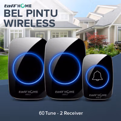 TaffHOME Bel Pintu Wireless Remote Doorbell 60 Tune 2 PCS Receiver - A10-2 - Black