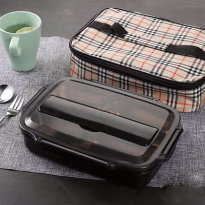 TaffHOME Kotak Makan Stainless Steel 304 Sealed Lunch Box 1.3L 3 Grid - U-4 - Black
