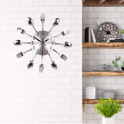 Taffware Jam Dinding 3D Creative Design Kuliner Sendok Garpu 30cm - T6806 - Silver