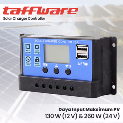 Taffware Solar Charger Controller Regulator LCD Dual USB 10A 12V 24V - W88-A - Black