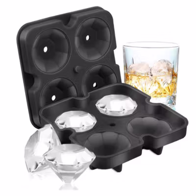 TaffHOME Cetakan Es Batu Silikon Berlian 4 Grid Ice Cube Mold - A1871 - Black