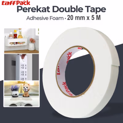 TaffPACK Perekat Double Tape Adhesive No Trace Sticker 20mmx5M - J4703 - White
