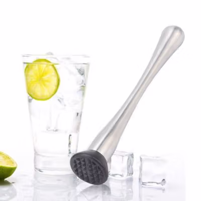 BalmyDays Slim Waist Muddler Bar Mixer Mojito DIY Cocktail Tools 22cm - Silver