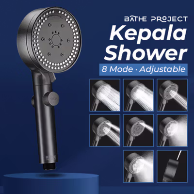 BATHE PROJECT Kepala Shower Mandi One-Key Stop 8 Mode Adjustable - SH28 - Black