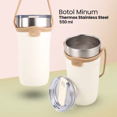 Botol Minum Tumbler Air Panas Dingin Stainless Steel 550ml - TS-8766 - White