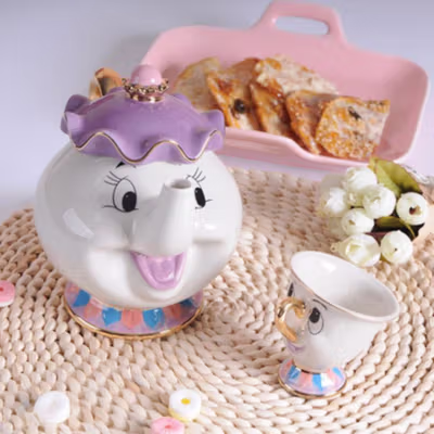 Kato Kogei Set Teko Cangkir Keramik Kopi Teh 1 Teapot 1 Cup Mrs Potts - LFGBEEC - White